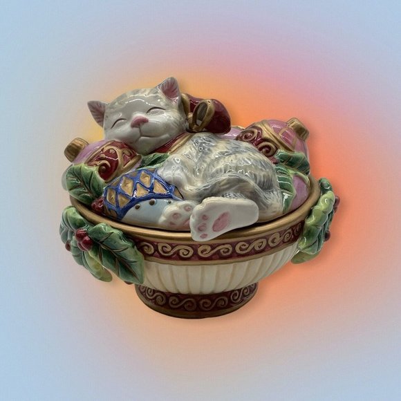 Fitz and Floyd Cat with Ornaments Candy Dish - Picture 11 of 11